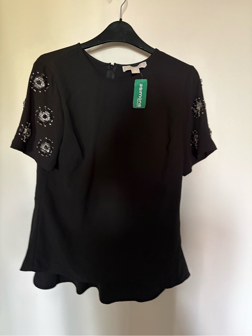 NWT- Michael Kors Black Short Sleeve Embellished Blouse small